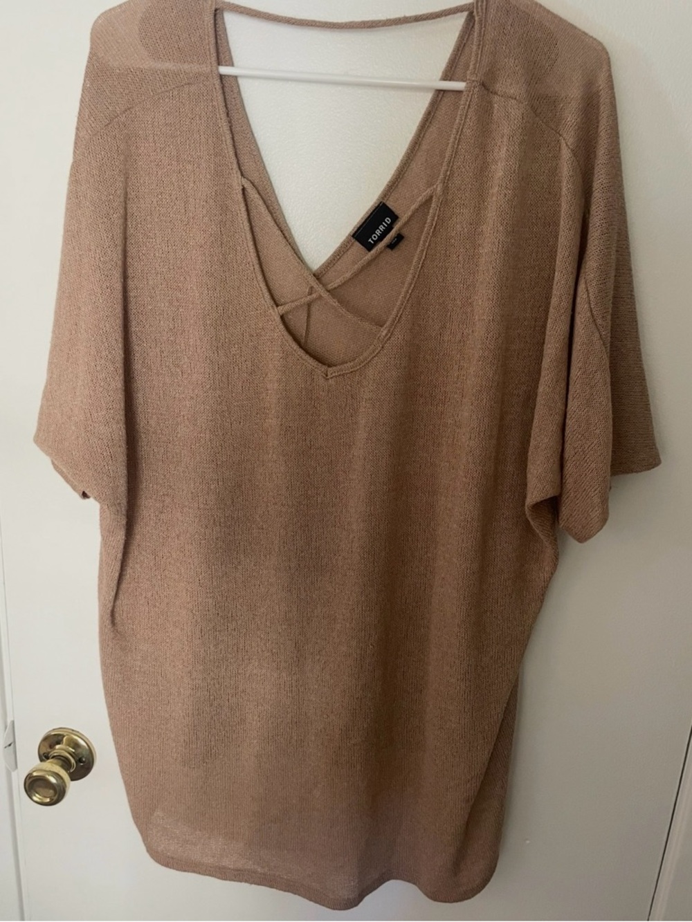 torrid Taupe Knit Crisscross V-Neck Top
